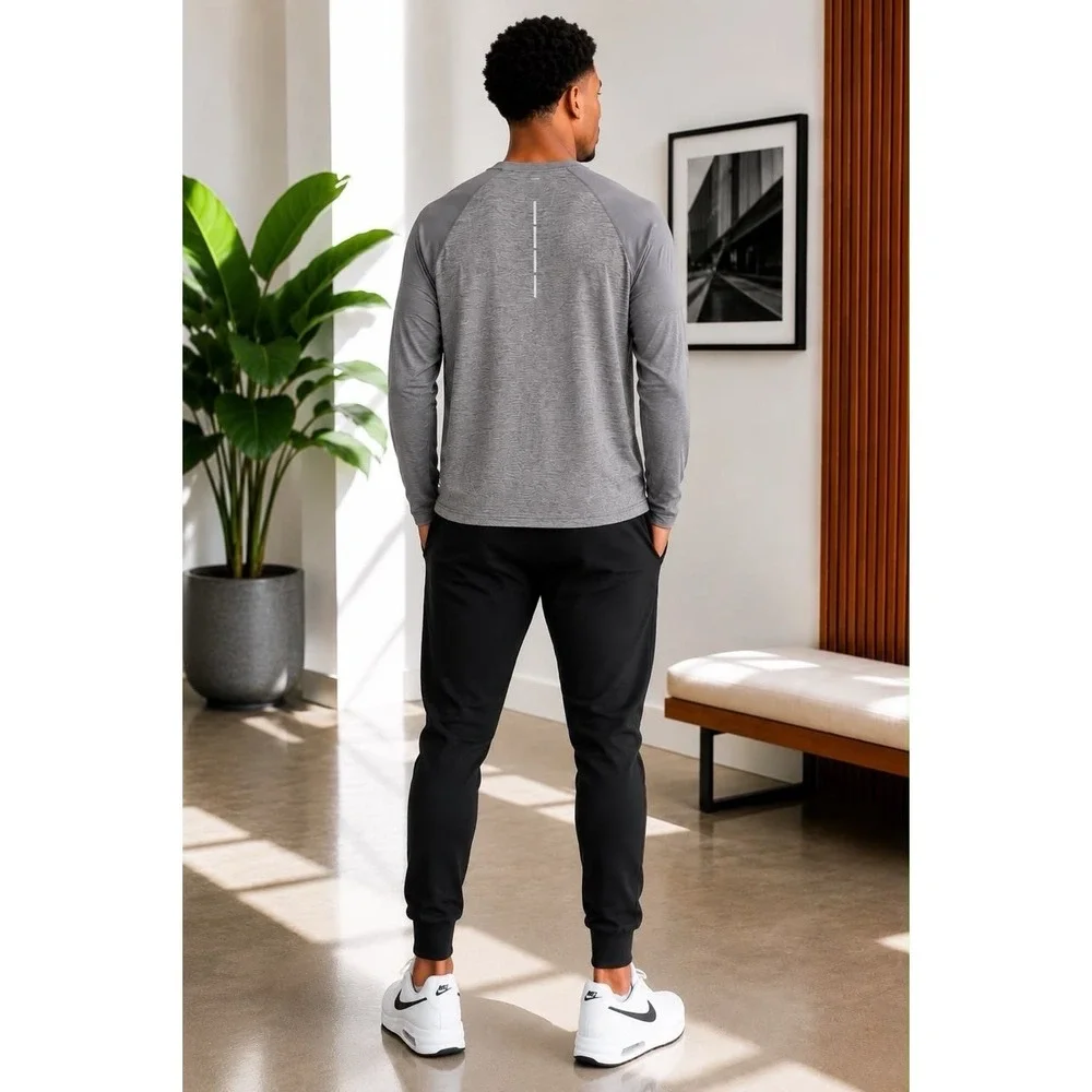 SIZE L- NIKE MEN'S HEATHER GRAY RAGLAN  LONG SLEEVE PERFORMANCE T-SHIRT